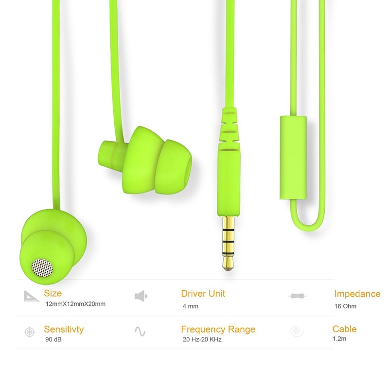MAXROCK (TM Total Soft Silicon Headphones with Mic Sleep Travel Choice for Cellphones Tablets and 3.5mm Jack (Green) - Image 3